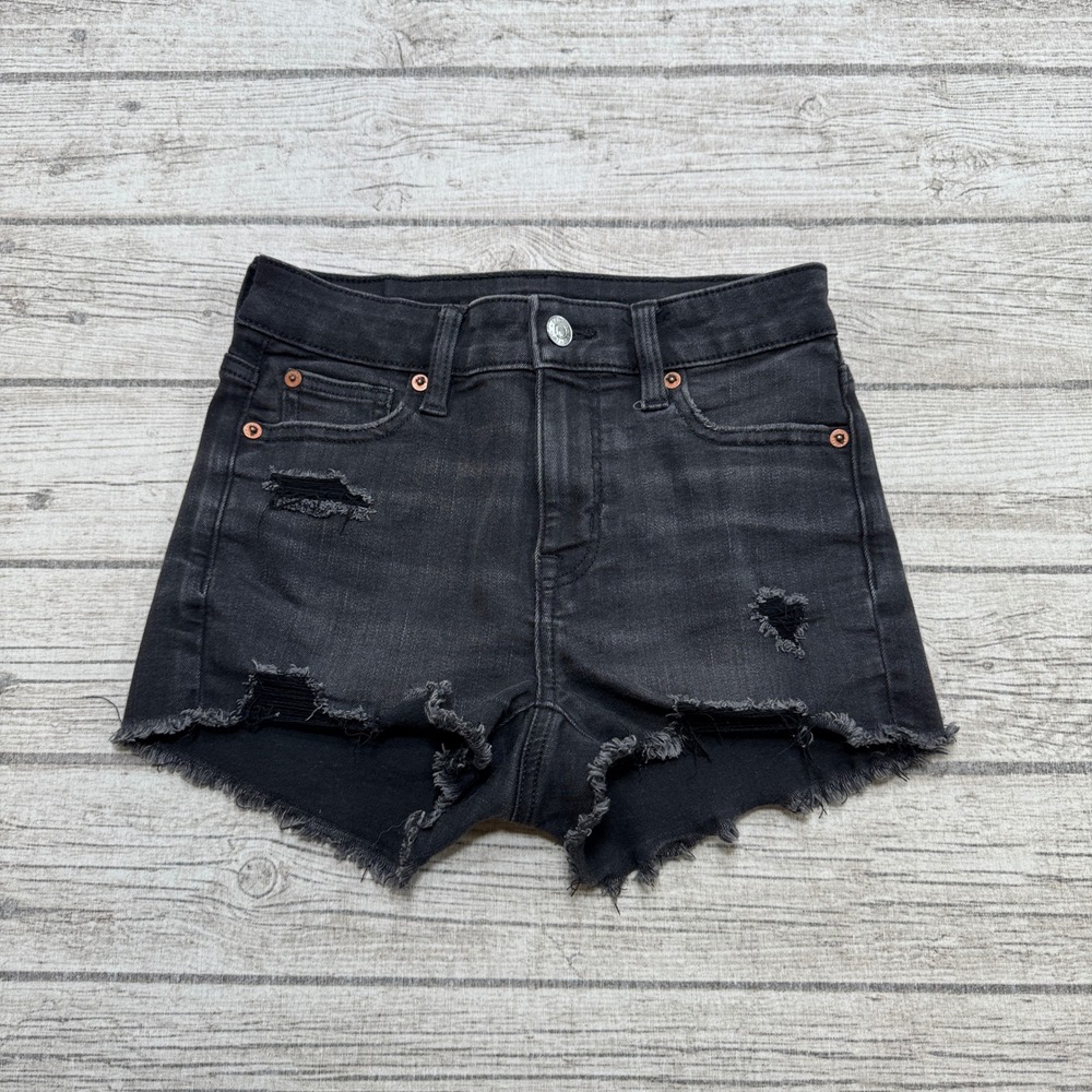 American Eagle Shorts Women's 000 Black High Rise Distressed Next Level Stretch